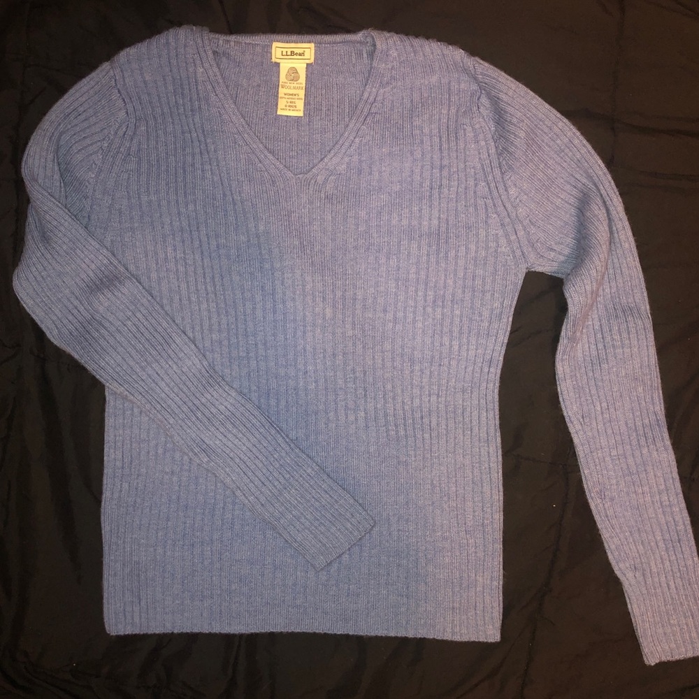 L.L. Bean ribbed wool V-neck sweater small